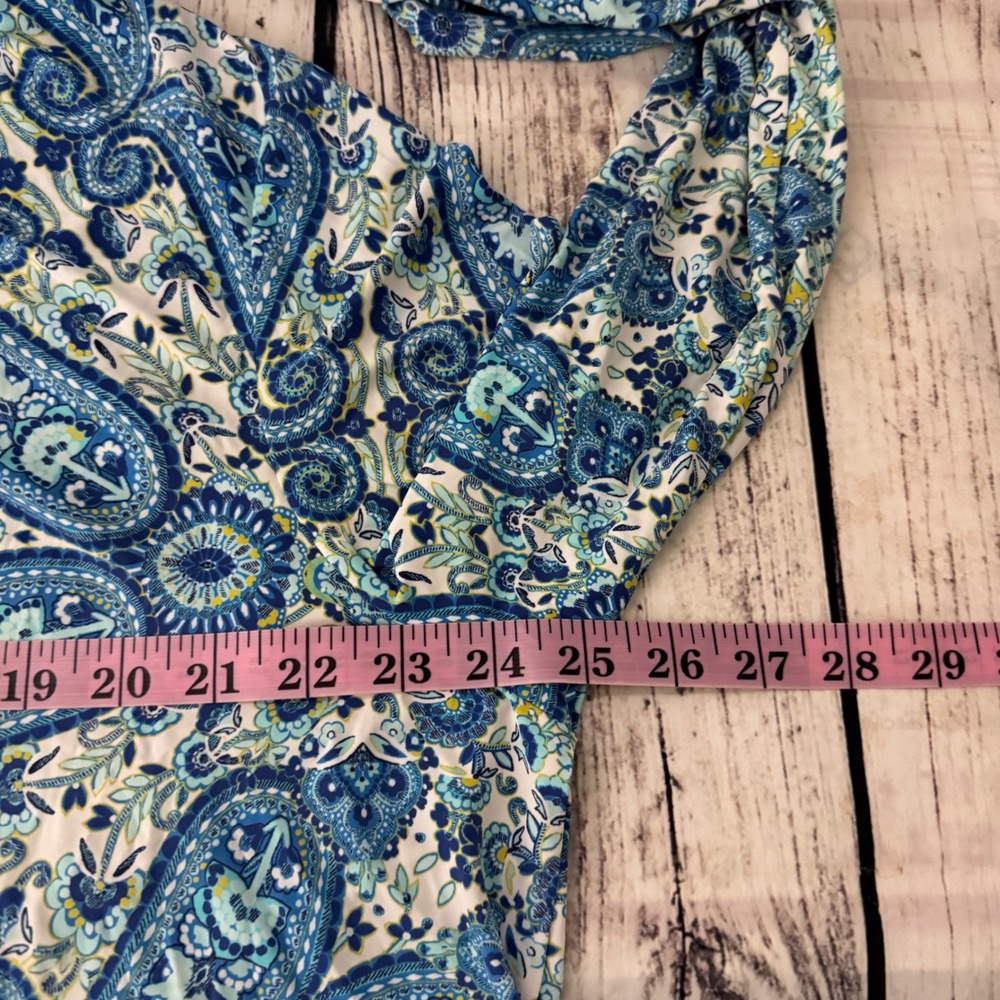 Lands End Womens 1X Blue Paisley Long Sleeve Crew Neck Stretch Top 16W-18W - Picture 6 of 8